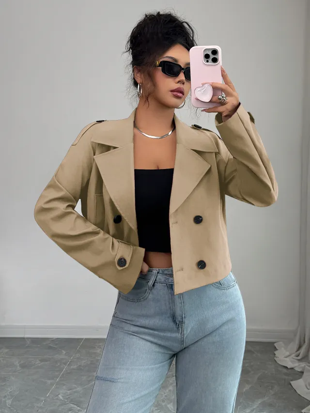 Casual Minimalist Long Sleeve Jacket Vest Coat Women Khaki - Shop at LoveMi