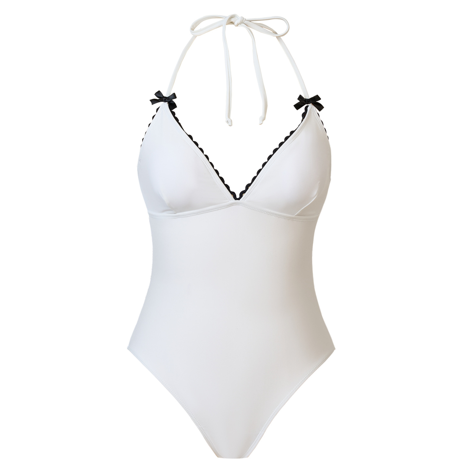 Lace-up One-piece Swimsuit Black And White Set Swimwear