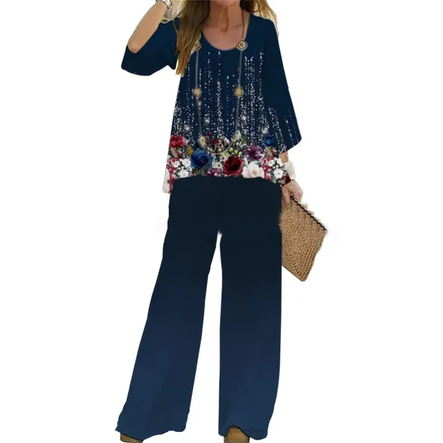 Suit Women's Two piece Set Fashion Loose Top Wide Leg Pants 3D Printing G45Z1800 - Shop at LoveMi
