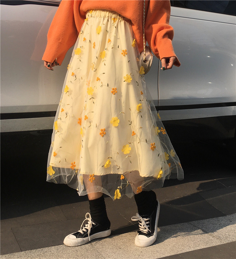 Spring And Autumn Dress Mesh Fairy Dress Design Niche Temperament Skirt Flower Skirt - Shop at LoveMi