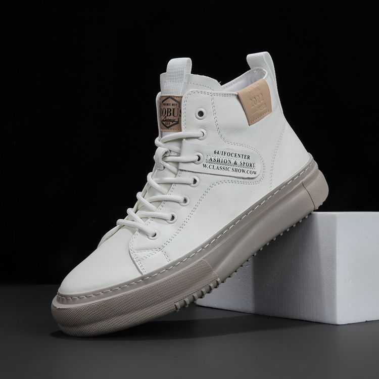 All-leather Versatile Thick-soled White Sneakers product image