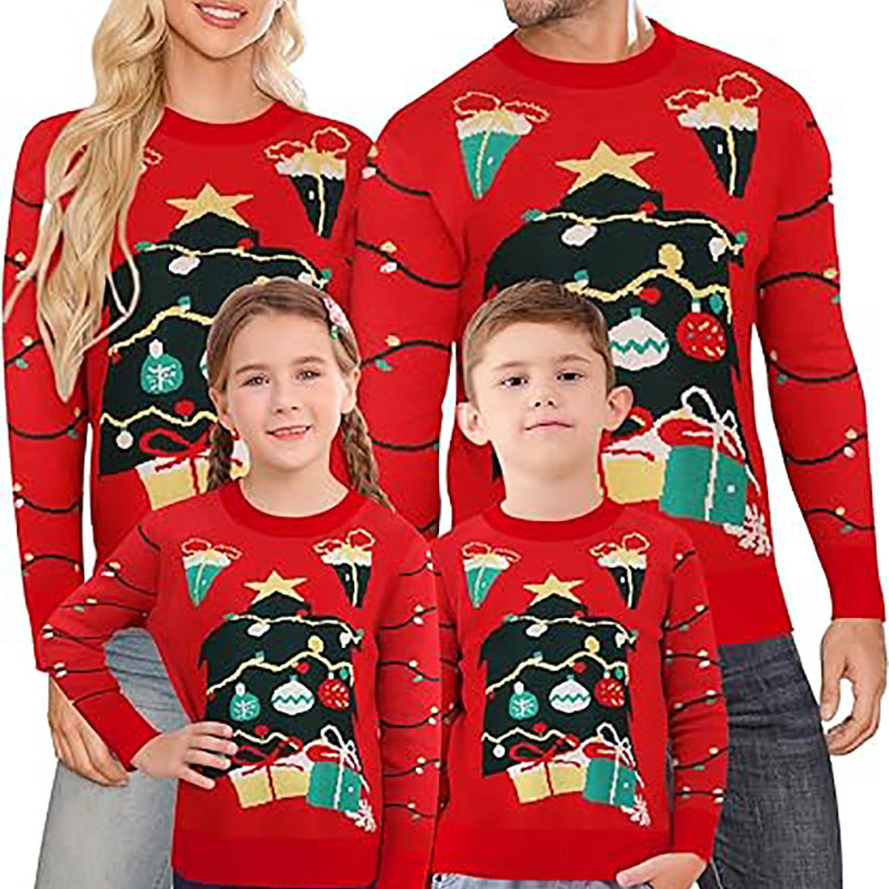 Hot-selling Jacquard Christmas Tree Sweater A Relaxed Laid-back Style For Couples