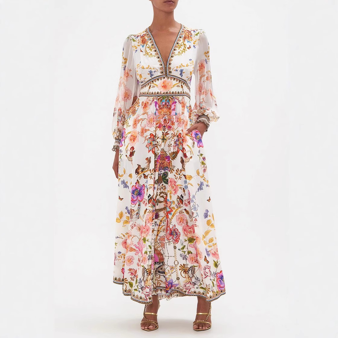 Retro Ethnic Style High Waist Dress