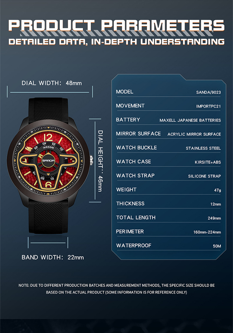 Sanda 9023 Creative Steering Wheel Quartz watch for Men