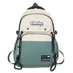 Large Capacity Men's Contrast Color Double Fashion Cool College Student Couple Backpack - Green - View 1