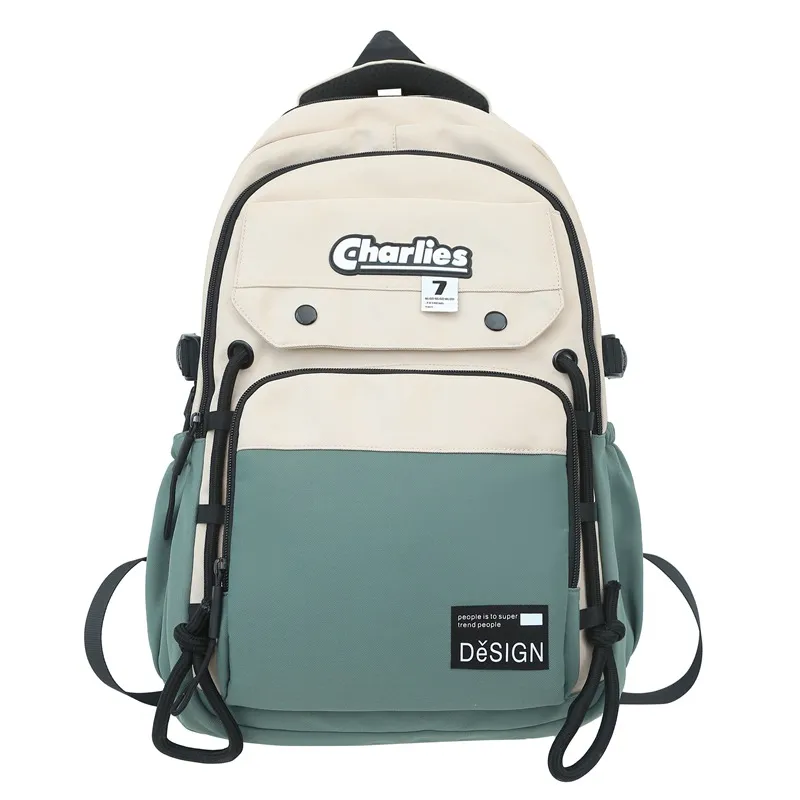 Large Capacity Men's Contrast Color Double Fashion Cool College Student Couple Backpack - Green
