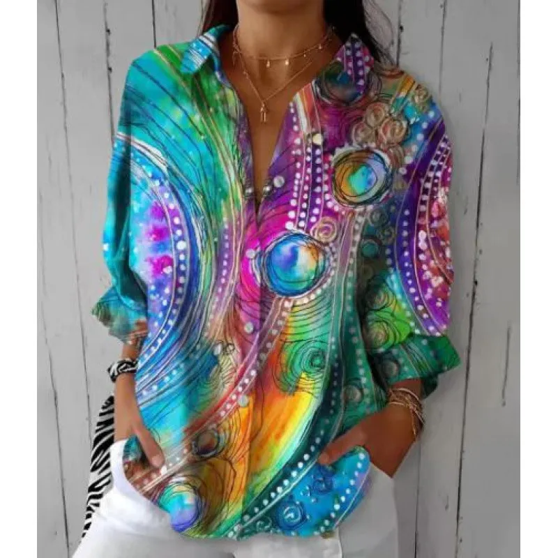 Printed Autumn Leisure Loose Shirt Women's Top - Dy59221-S