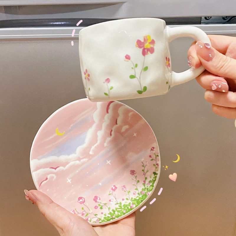 Pink Flower Sea A Cup A Dish