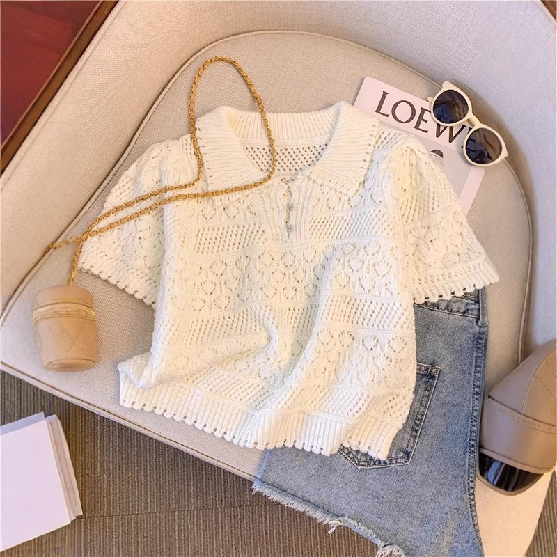 Sweet Loose-Fitting Polo-Neck Vest T-Shirt