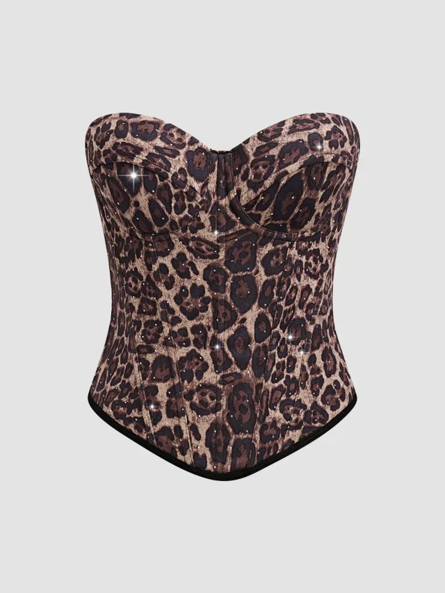 Leopard Print Velvet Spaghetti Straps Tube Top Vest Leopard - Shop at LoveMi