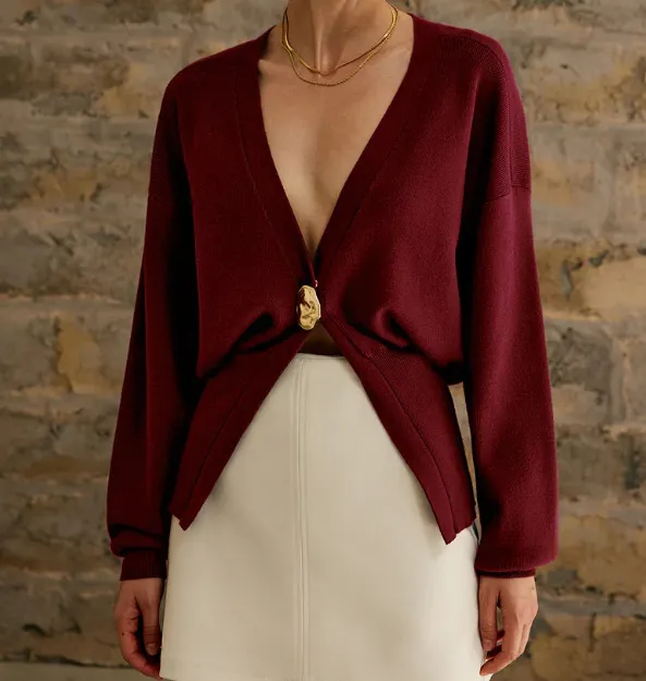 European And American One Button Long Sleeve Waist controlled Top Wine Red - Shop at LoveMi