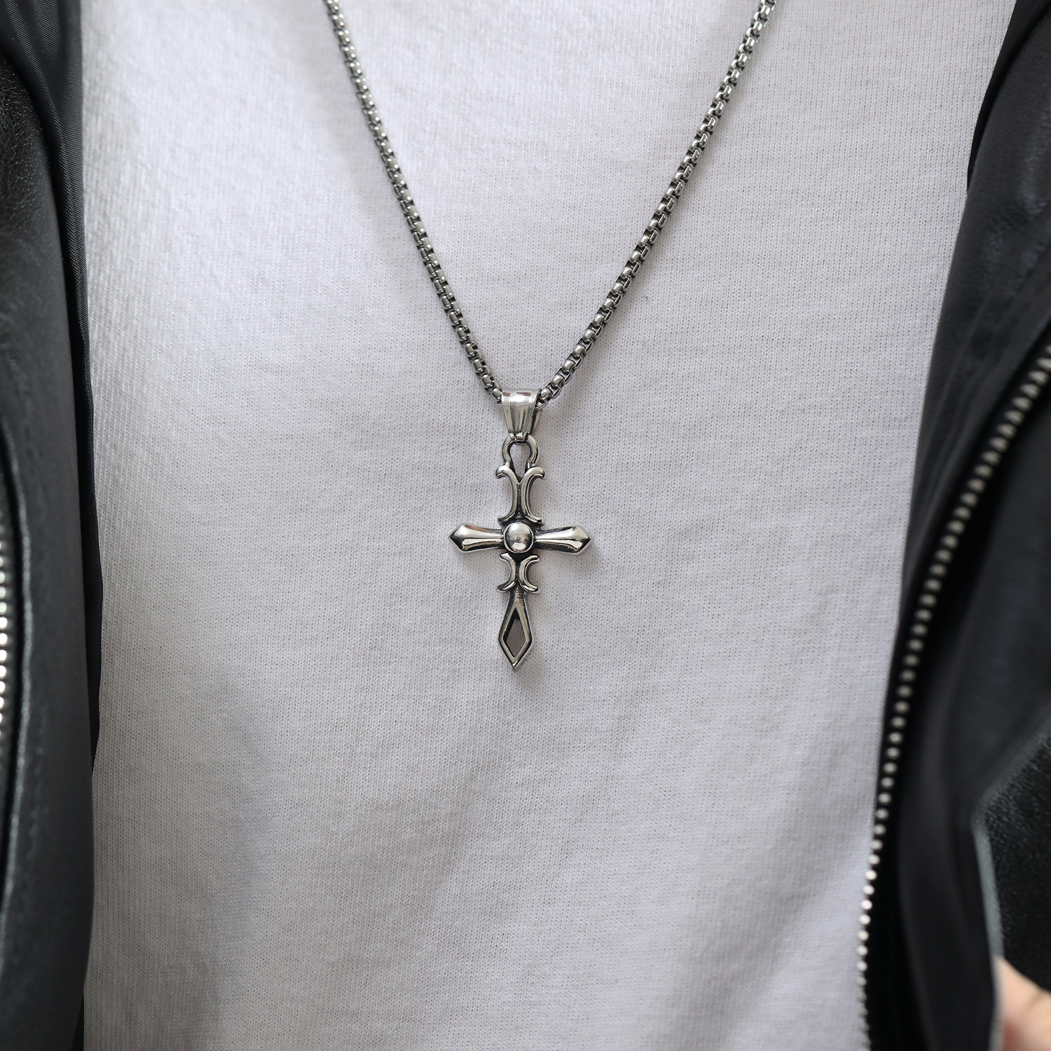 Men's Hip Hop Gothic Style Cross Titanium Steel Pattern Necklace