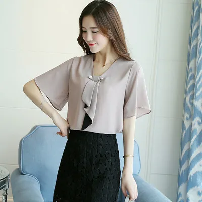 Pullover Chiffon Style Commuting Patchwork Solid Color Top Khaki - Shop at LoveMi