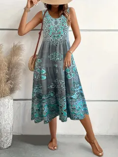Summer Floral Print Dress Women's Elegant Temperament - Green - View 1