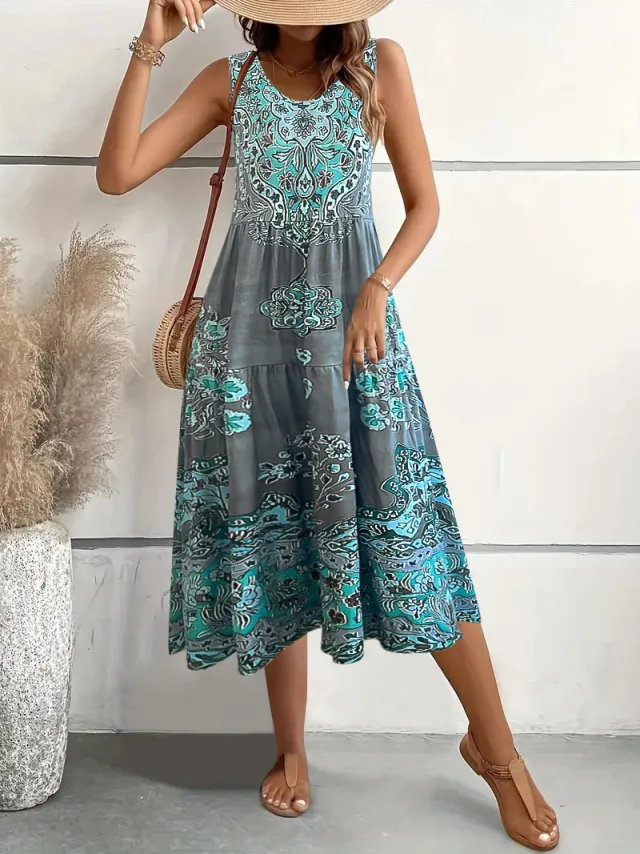 Summer Floral Print Dress Women's Elegant Temperament Green - Shop at LoveMi