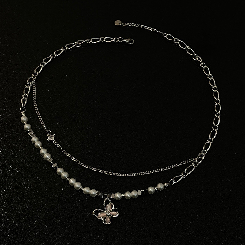 Butterfly Stitching Pearl Double-layer Necklace