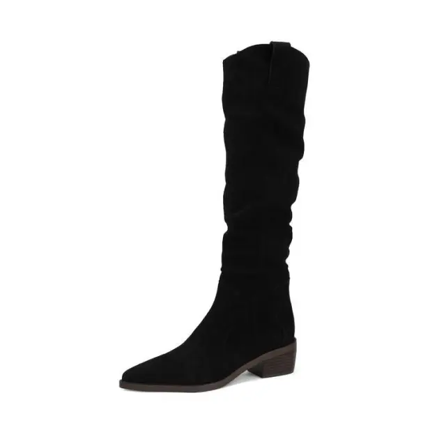 Over Best selling V Cut Knee high Boots Chunky Heel New Autumn And Winter Black - Shop at LoveMi