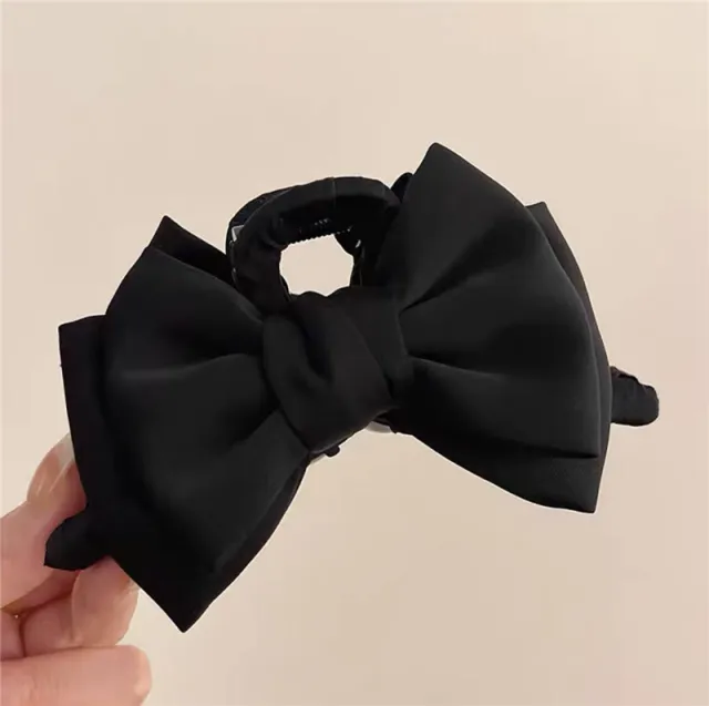 Bow Claw Clip Graceful Satin Headdress Shark Clip Updo Hair Claw Black - Shop at LoveMi