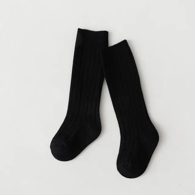 Sunken Stripe Socks Baby Plain Middle long Stockings Black - Shop at LoveMi