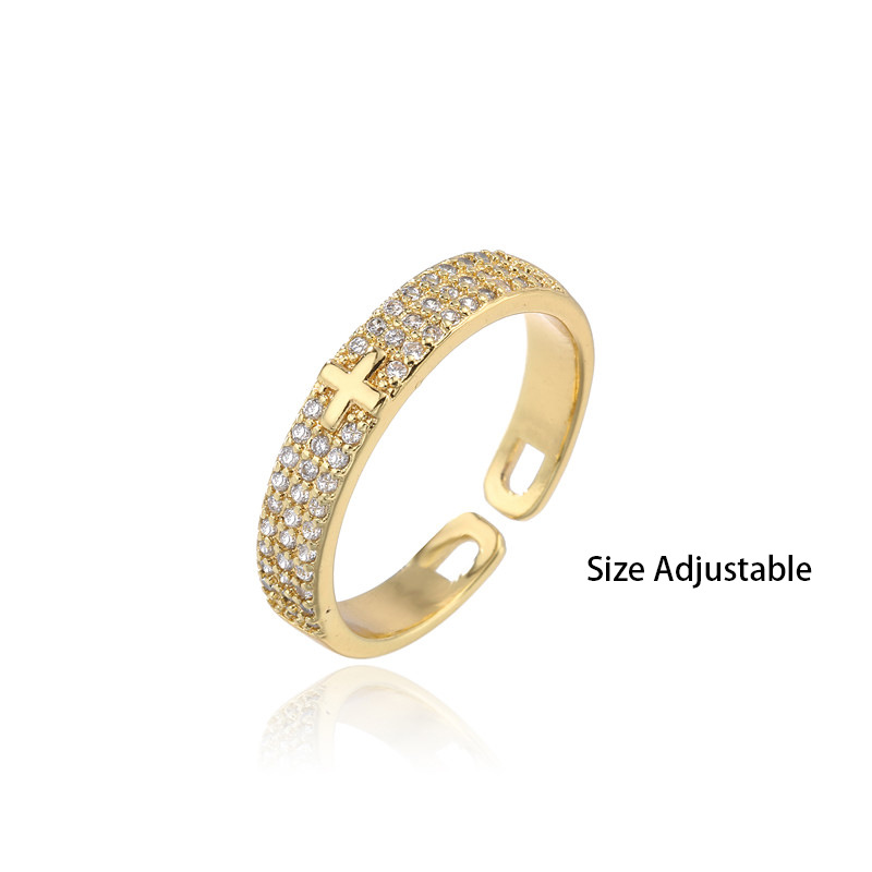Copper Plating 18K Gold Micro Inlaid Zircon Geometric Open Ring