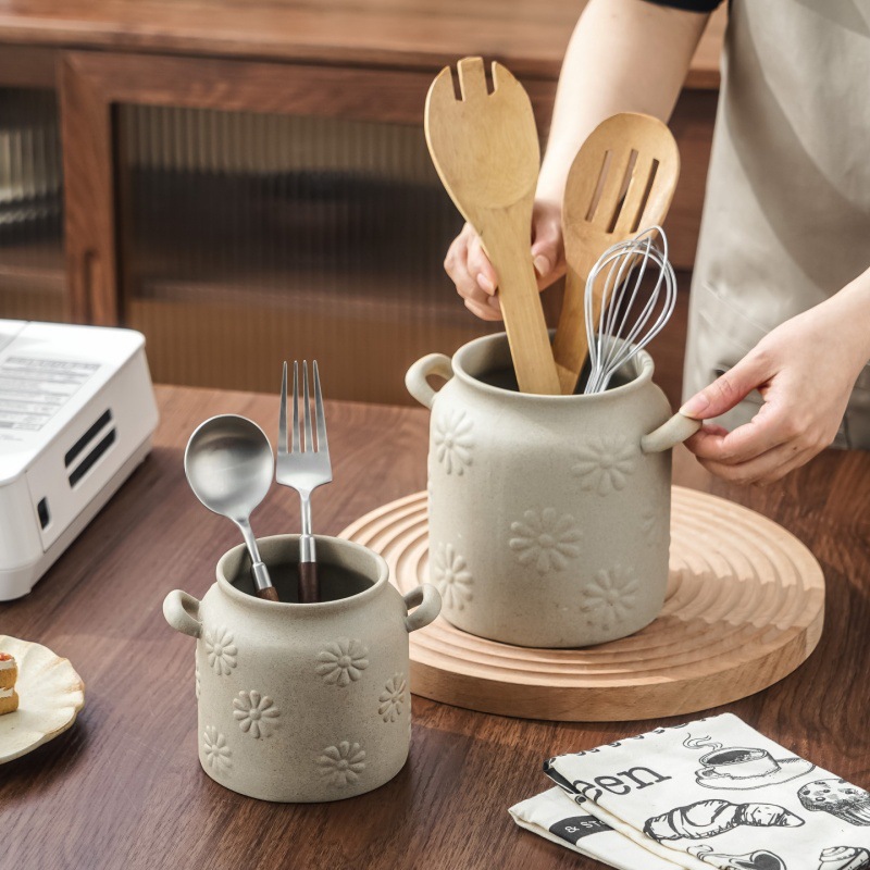 Daisy Stoneware Ceramic Storage Jar Kitchen Chopstick And Spoon Cutlery Organizer