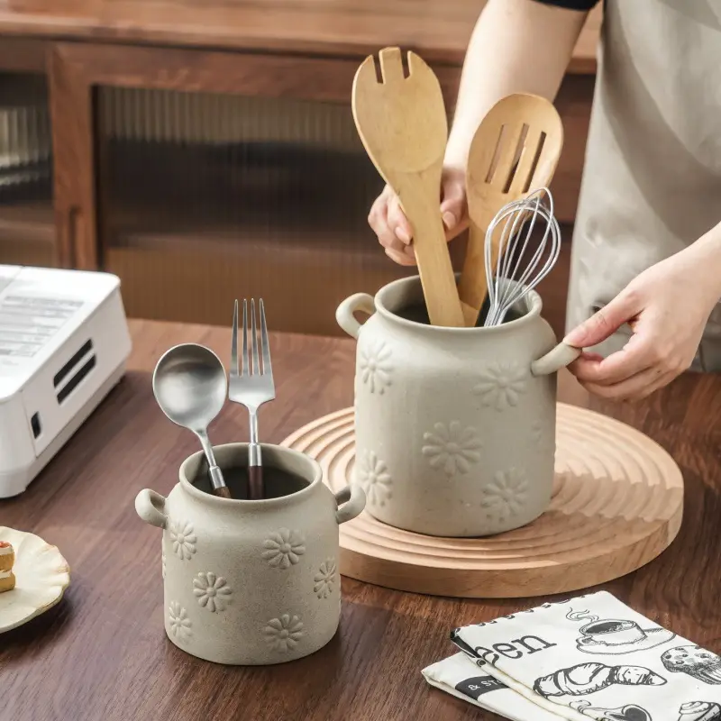 Daisy Stoneware Ceramic Storage Jar Kitchen Chopstick