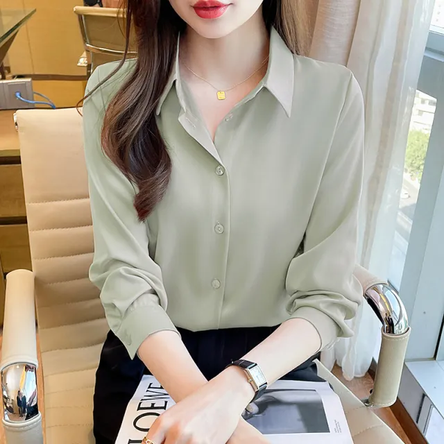 High grade Non ironing Anti wrinkle Shirt Women's Solid Color Acetate Shirt Green - Shop at LoveMi