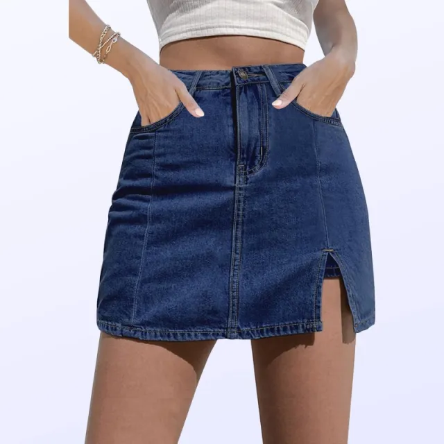 Casual Versatile High grade Denim Skirt Denim Culotte Dark Blue - Shop at LoveMi