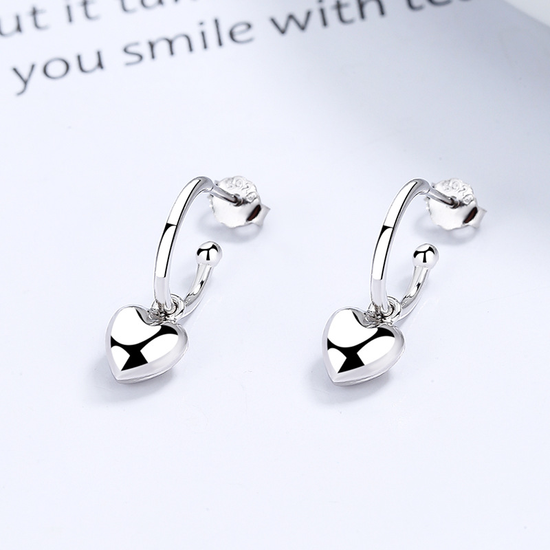 925 Sterling Silver Simple Love Heart Shape Earrings Women