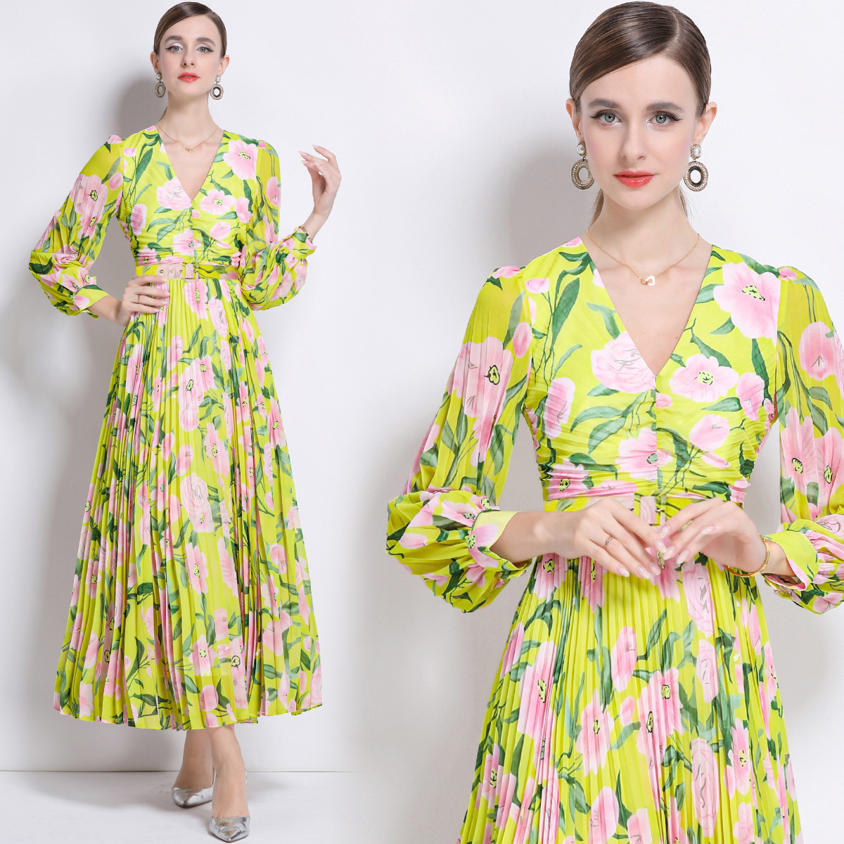 Female Slim Fit Printed French Holiday Floral Dress