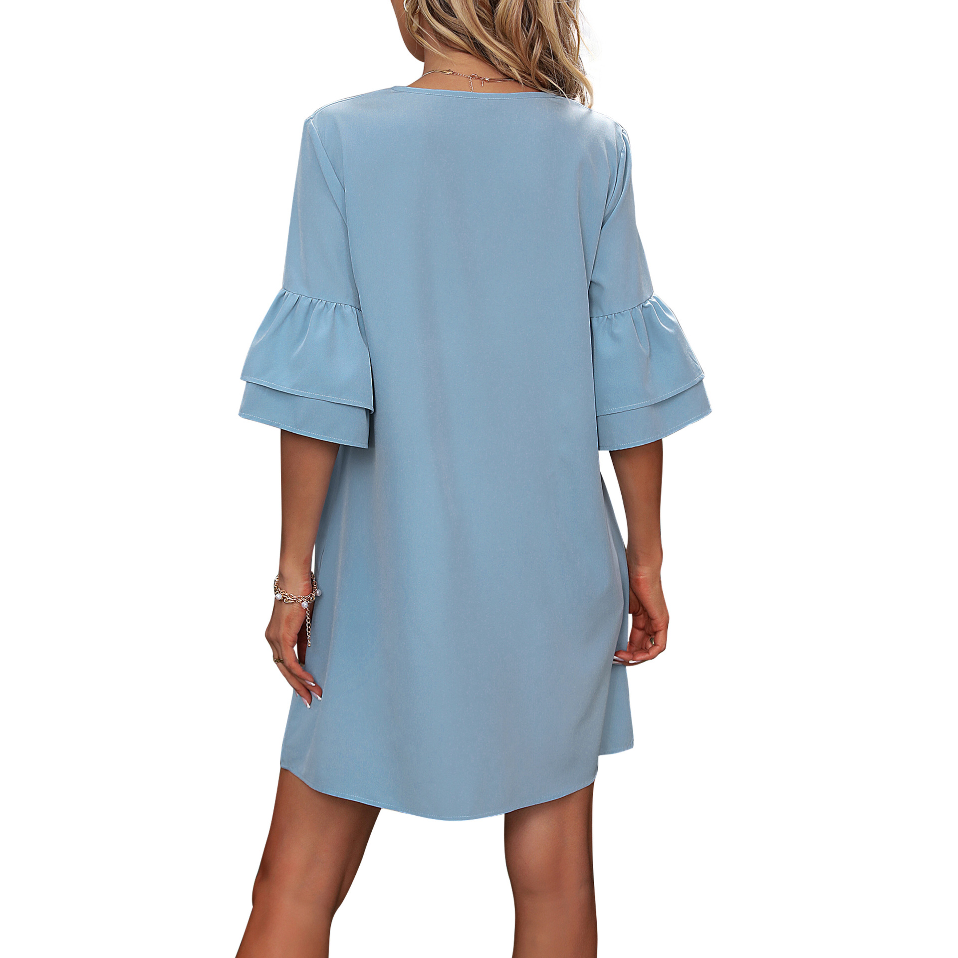 Women's Solid Color And V-neck Loose Dress