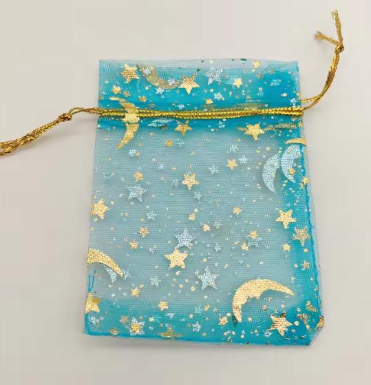 Gilded Star And Moon Sheer Organza Mesh Bag