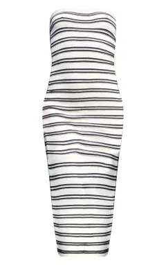 Women's Elegant Off-the-Shoulder Tube Top Knitted Striped Sexy Bodycon Sheath Dress - Stripes-S - View 1