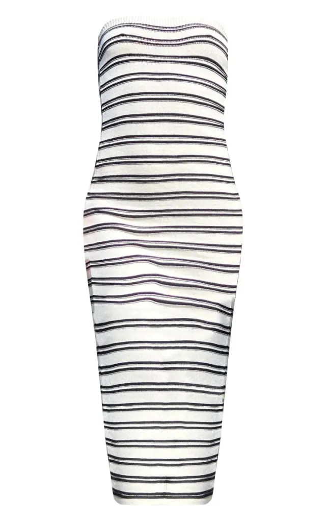 Women's Elegant Off the Shoulder Tube Top Knitted Striped Sexy Bodycon Sheath Dress Stripes S - Shop at LoveMi