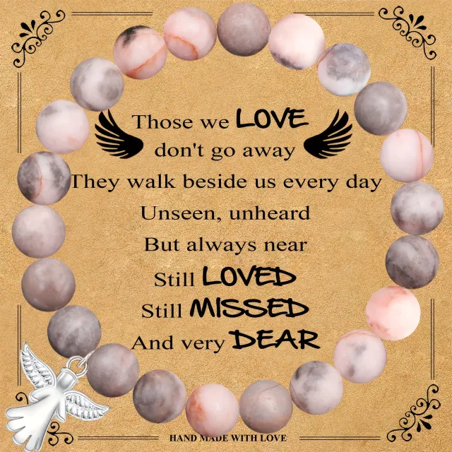 Angel Wings Healing Crystal Bracelet Angel Pendant Pink Zebra Stone - Shop at LoveMi