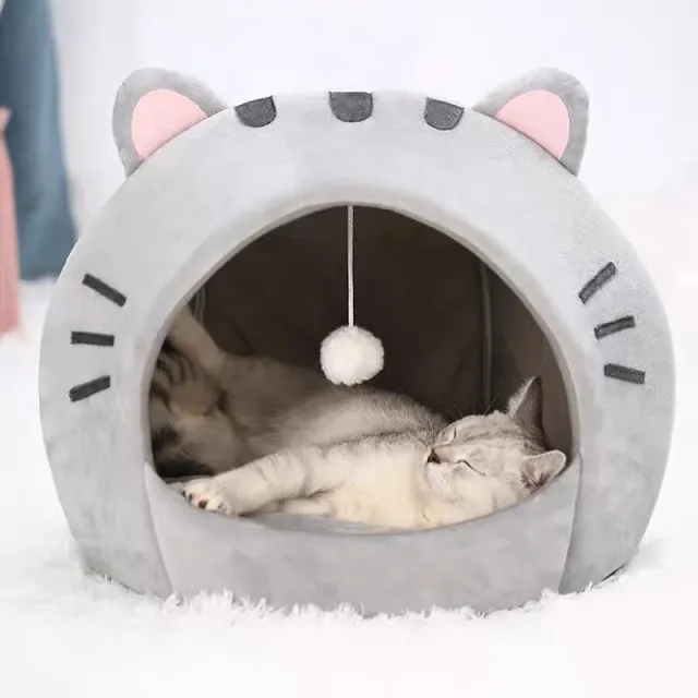 Polyester Cat Nest Winter Warm Closed Shelter Gray - Shop at LoveMi