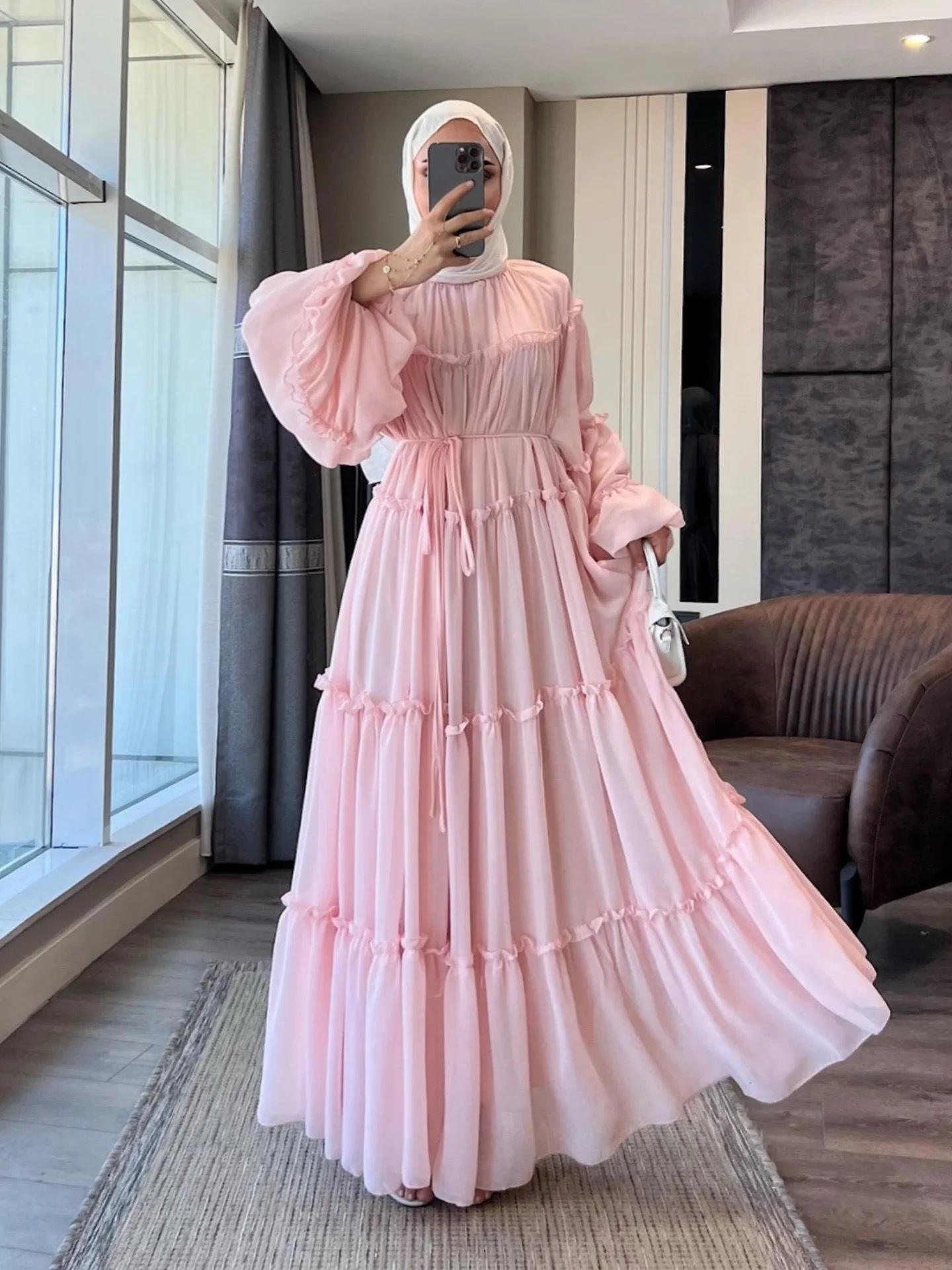 Lace-Trim Long-Sleeve Tiered Maxi Dress — product details and sizing image 10