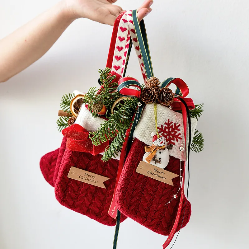 Christmas Decoration Knitted Christmas Stockings Scene Layout – image 4