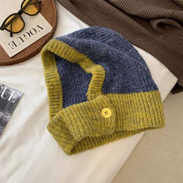Autumn And Winter Warm Scarf Integrated Ear Protection Knitting Cold proof Woolen Cap Navy Blue - Shop at LoveMi
