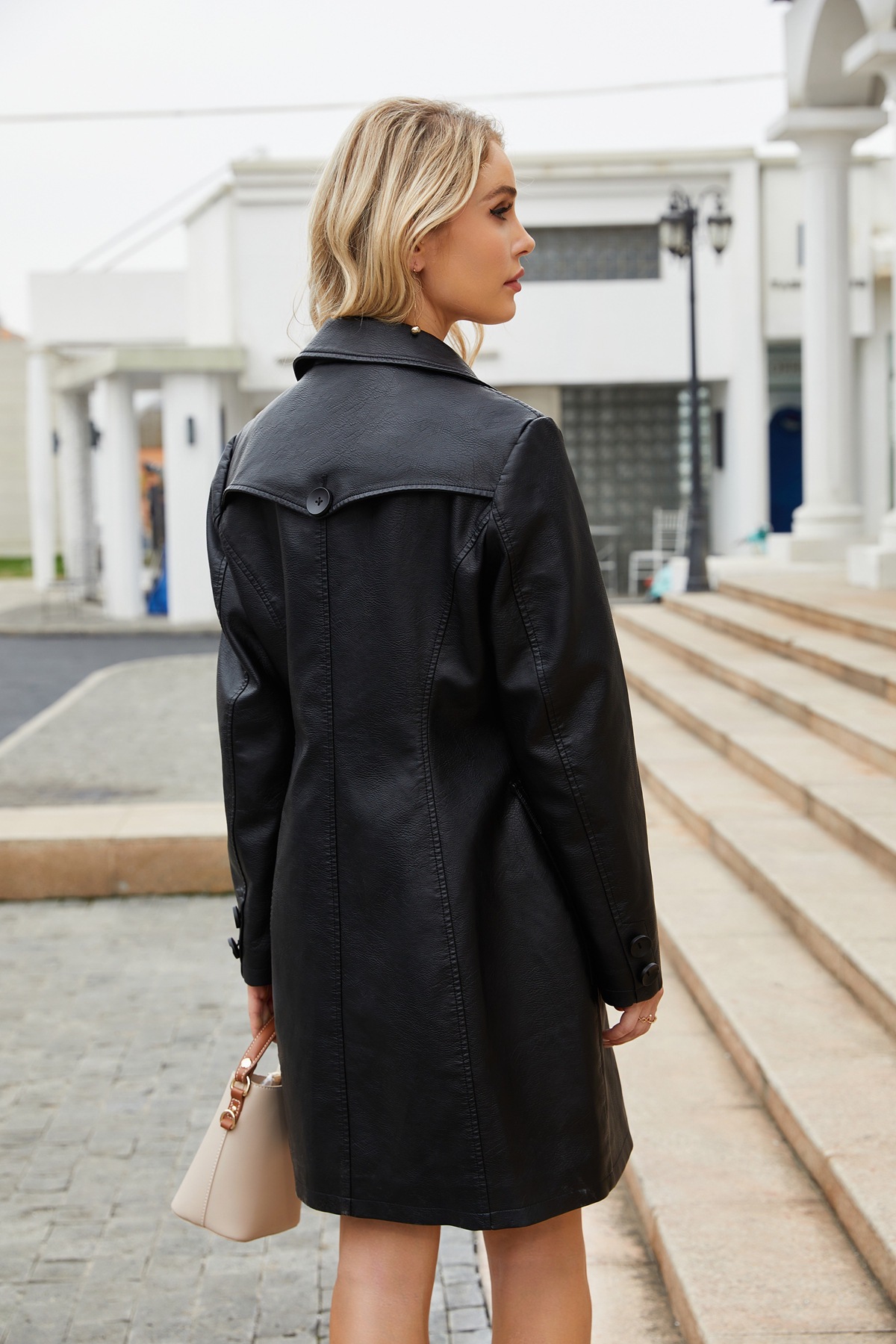 Women’s Long Leather Trench Coat – Fashion Outerwear