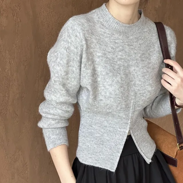 Casual Round Neck Sweater For Women Gray - Shop at LoveMi