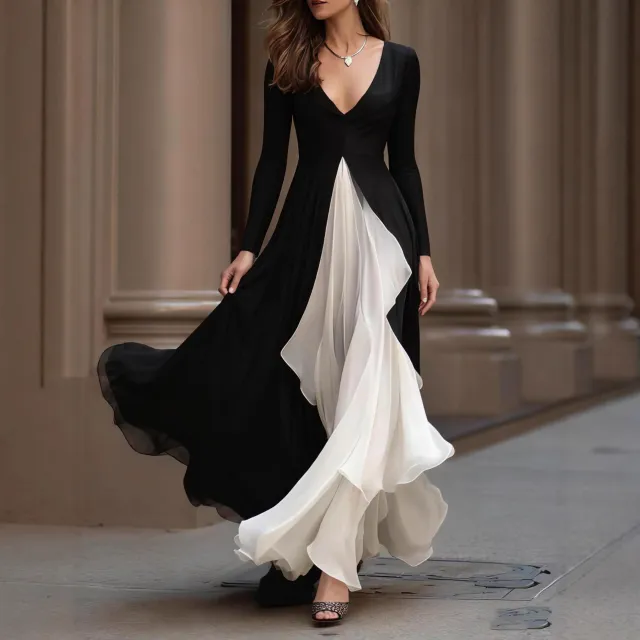 Womens French style Long sleeve V neck Slim fit Waist cinching Dress White - Shop at LoveMi