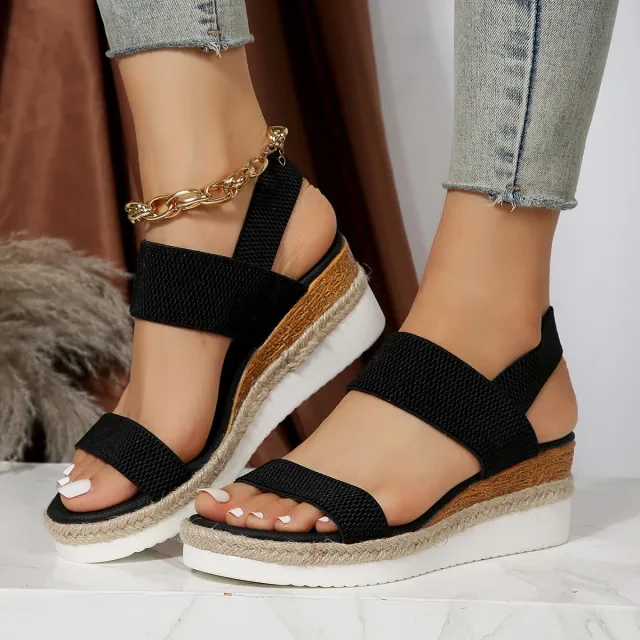 Peep Toe Plus Size Buckle Wedge Platform Black - Shop at LoveMi