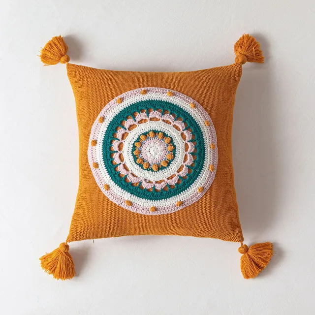 Household Tassel Knitted Pillow Cover Sofa Cushion Yellow - Shop at LoveMi