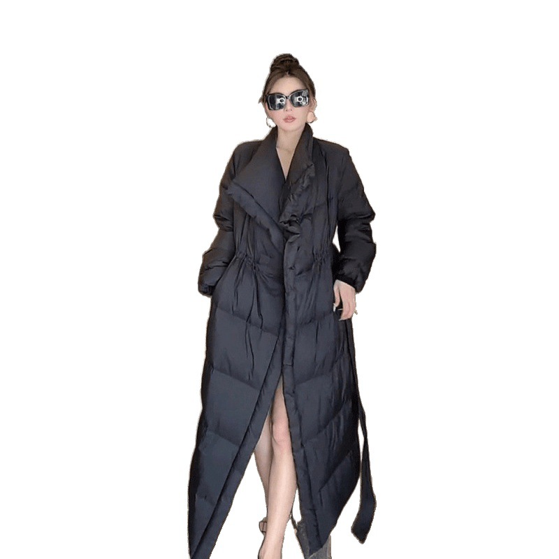 Retro Elegant Lapel Long Lace Up Down Cotton-padded Jacket - Image 4