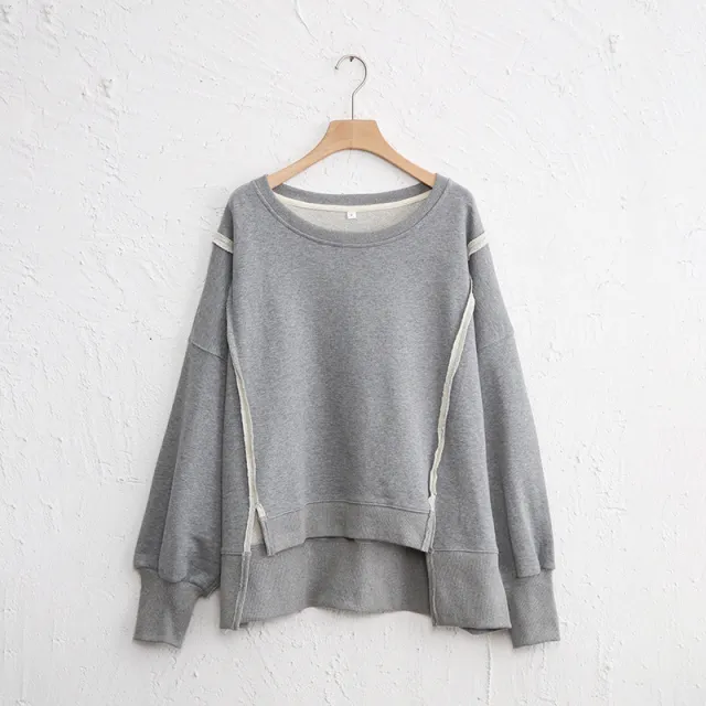 Female Loose And Irregular Niche Sweater Top Flower Gray - Shop at LoveMi