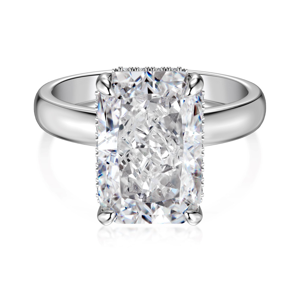 Silver S925 White Rectangular Ice Flower Cut 8A Round Zirconium Inlaid Glossy Ring Shank