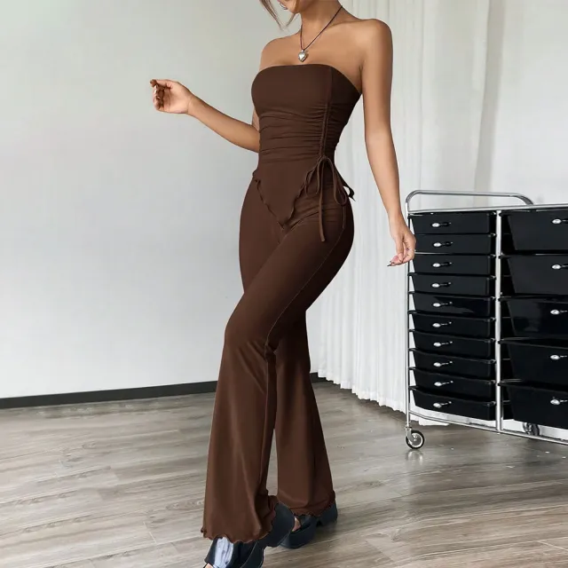 Spring And Summer New Tube Top Top And Trousers Two piece Set Red - Shop at LoveMi