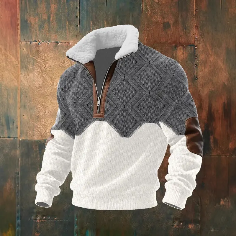 Men's Fitted Top with Printed Pattern and Faux Fur