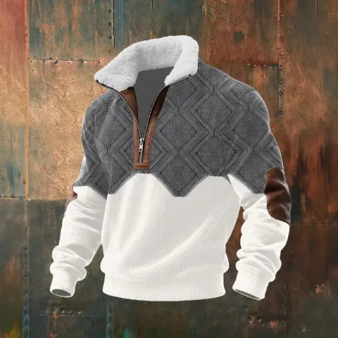 Men's Fitted Top with Printed Pattern and Faux Fur